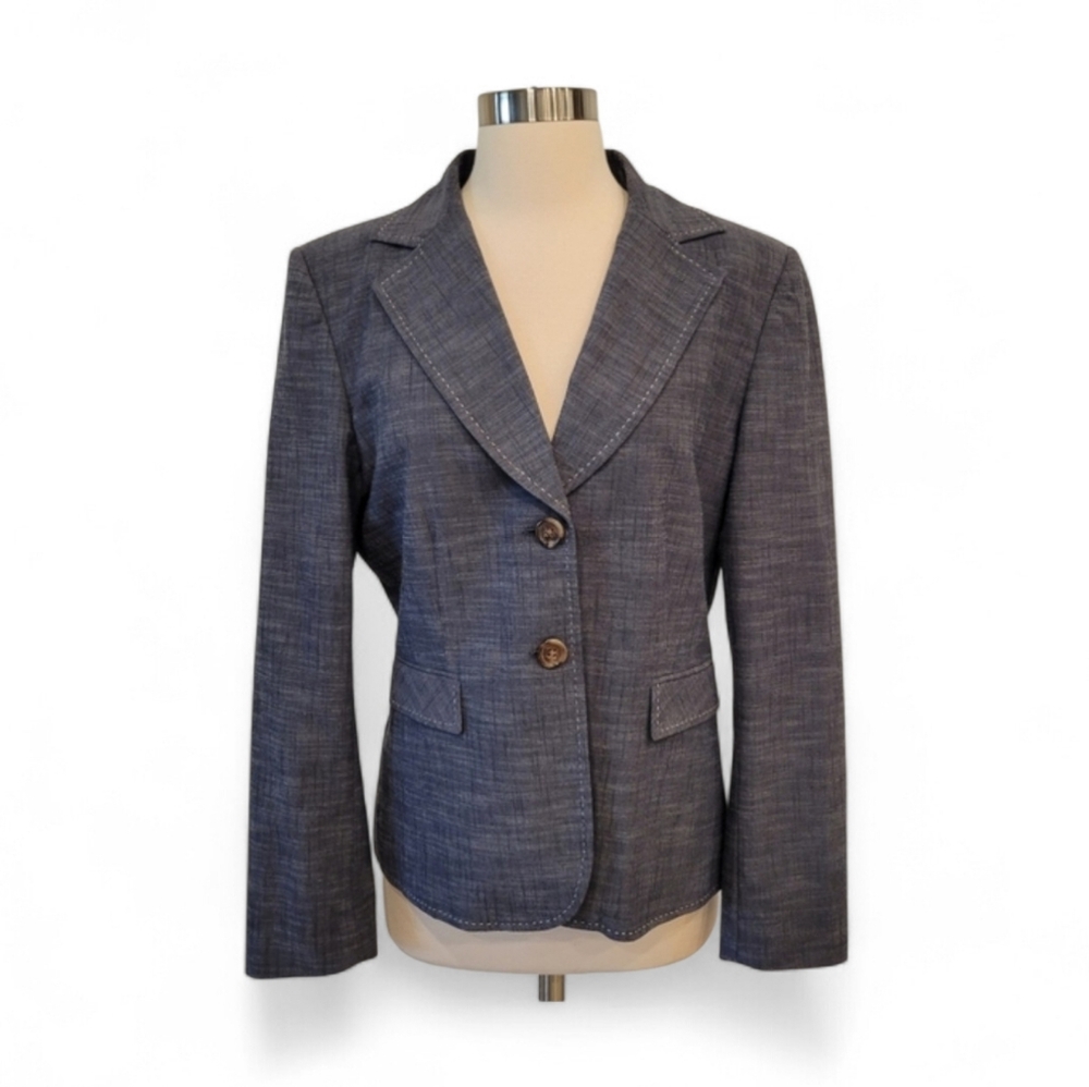 DANIEL CREMIEUX WOMEN'S GREY WITH WHITE STITCHING BLAZER SIZE 12